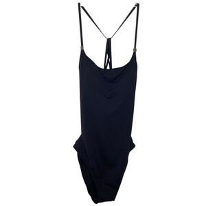 Calvin Klein Swimsuit Women Sz 16 Black One Piece High Leg Low Back Strappy NWOT